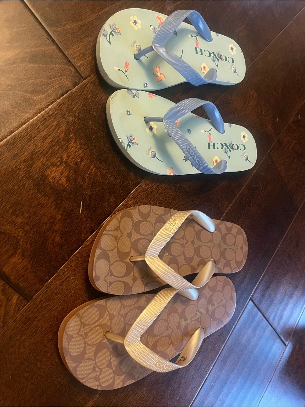 Coach Kids Two-Pair Flip Flop Set - Blue Floral & Brown Signature